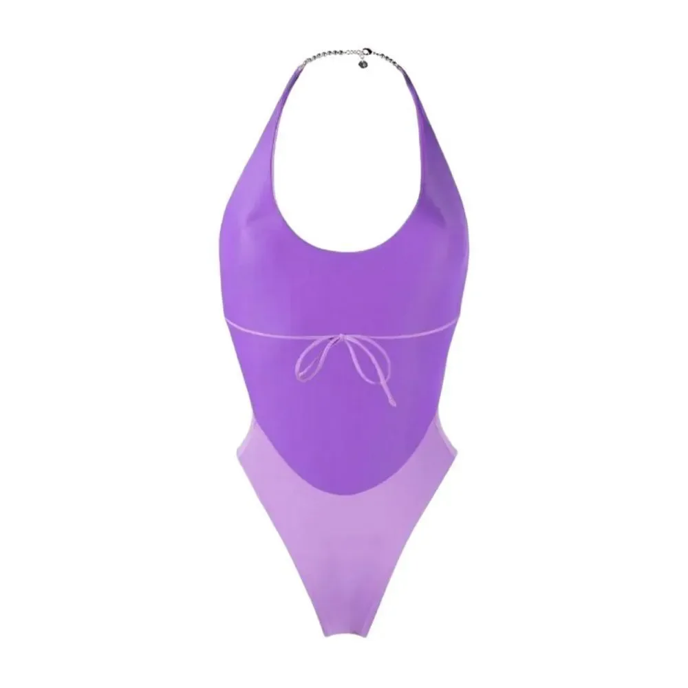 The Attico One Piece Swimsuit Backless Cheeky Bottom Halter Top Lavender XS‎